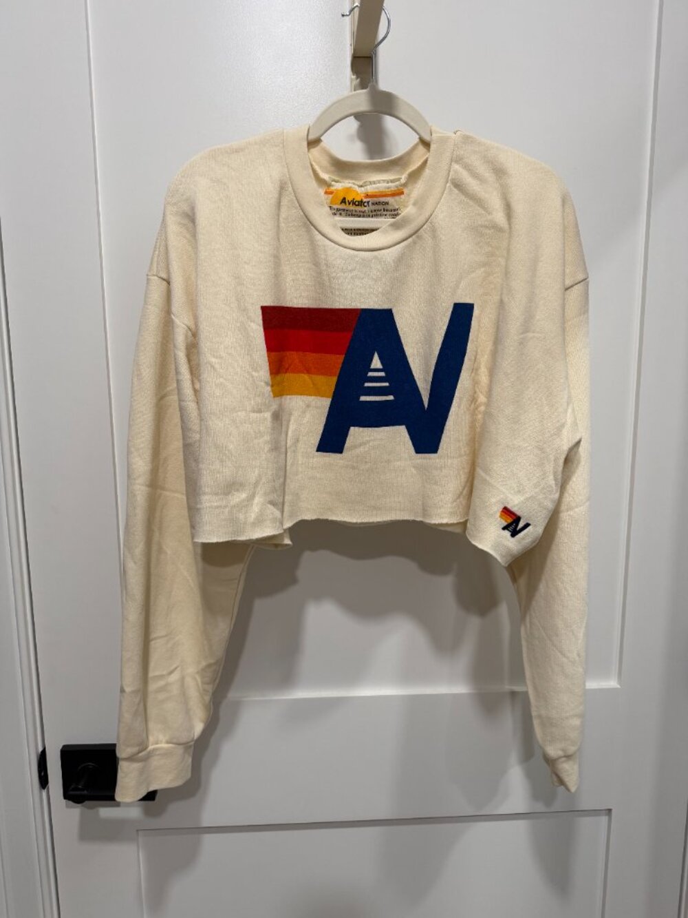Aviator Nation - Logo Cropped Crew Sweatshirt Relaxed -Vintage White